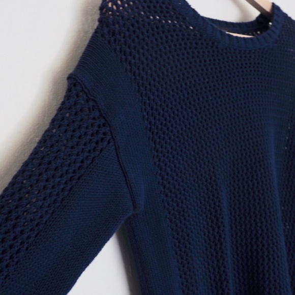 J Crew Beach Navy Knit Crochet Drapey Sweater - Picture 6 of 8